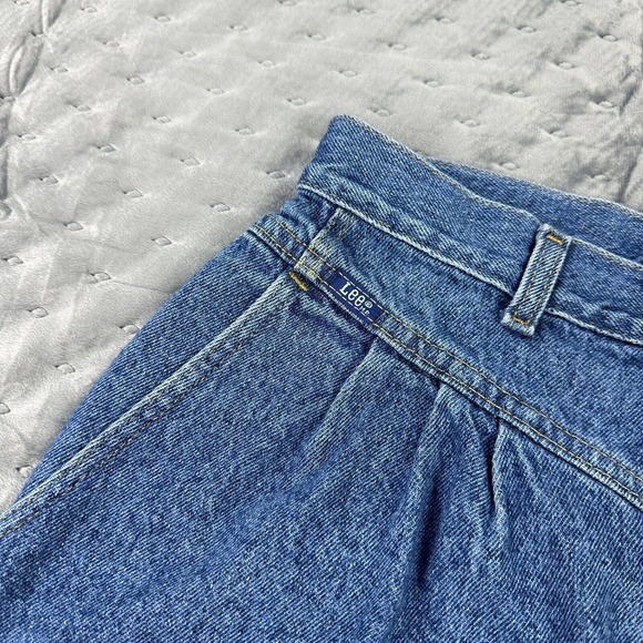 VINTAGE Lee Jeans Womens 14 Long Blue Paperbag Mom Tapered High Rise Made in USA - Picture 6 of 15